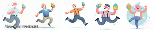 vector of a grandpa dancing happily holding an Easter egg