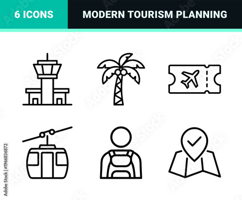 Global Travel and Tourism Ultra-Minimalist Monoline Line Art Set for Modern Interface Design and Sophisticated Wayfinding Systems