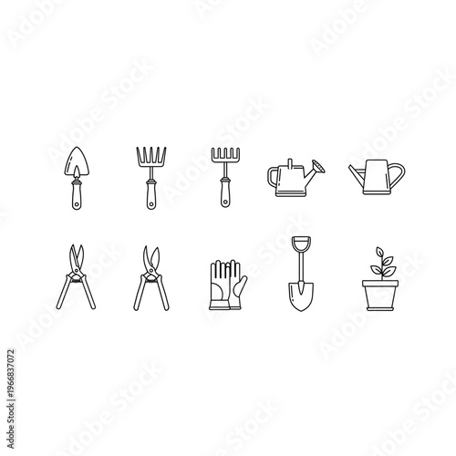 A set of gardening tools and equipment icons Vector