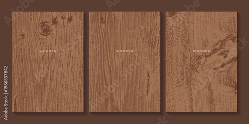 Set of light brown wooden textures. Eco concept background with wood texture. Banner with tree pattern. Stamp of tree trunk in section. Templates with wooden concentric circles. Walnut wood