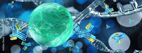 antibody and DNA helix, 3D rendering