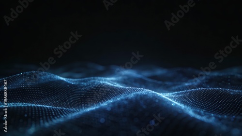 Technological particle light waves flow against a dark background, presenting a futuristic and digital technology atmosphere, making it a visual material image suitable for backgrounds and materials.