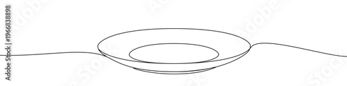 Minimalist illustration of an empty plate, made in one continuous line. Vector drawing in line art style on a white background.
