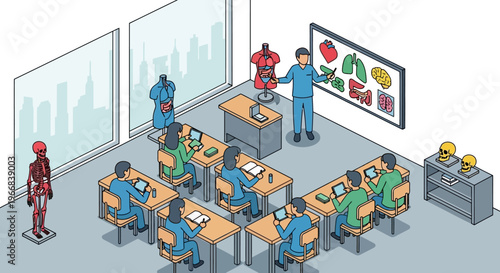 Medical Students Learning Anatomy in a Classroom Setting.