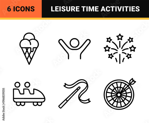 Ultra-minimalist Monoline Celebration and Leisure Icon Set featuring Geometric Line Art for Event Planning and Entertainment App Interfaces.
