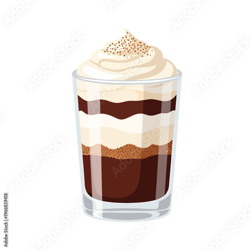 Illustration of a layered chocolate dessert in a glass cup on National Chocolate Parfait Day