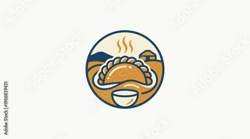 Rustic Food Logo Featuring Dumpling and Landscape