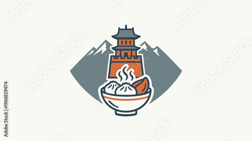 Chinese Food Logo with Iconic Landmark and Dumplings