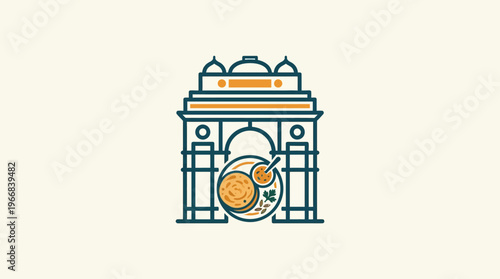 India Gate Emblem with Traditional Indian Food
