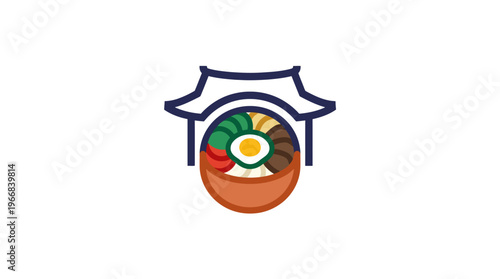 Korean Bibimbap Bowl Icon with Traditional Roof