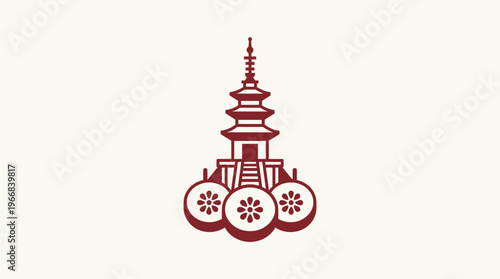 Minimalist Japanese Pagoda Icon on Cream Background