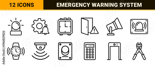 Security Alert and Emergency Notification System UI Elements featuring Ultra-minimalist Monoline Geometric Line Art for Commercial Software Apps