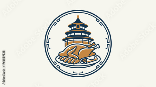Chinese Cuisine Logo Temple Roasted Chicken and Plate