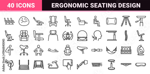 Ultra-Minimalist Monoline Geometric Seating and Posture Line Art for Ergonomic Design Systems and Commercial Digital Interface Navigation