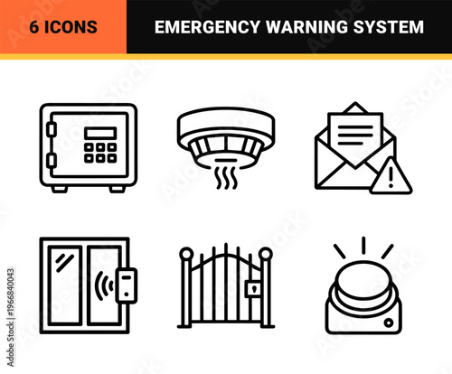 Emergency Siren and Security Alert Notification System Ultra-minimalist Monoline Geometric Line Art for Digital Safety Interfaces