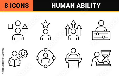Professional Soft Skills and Cognitive Abilities Linear Icon Set for Corporate Training, HR Management, and UI/UX Design Projects