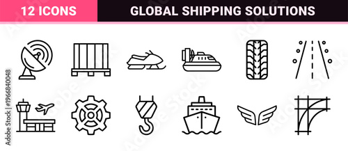 Transportation and Logistics Ultra-Minimalist Monoline Geometric Line Art for Urban Mobility Infrastructure and Global Shipping Solutions