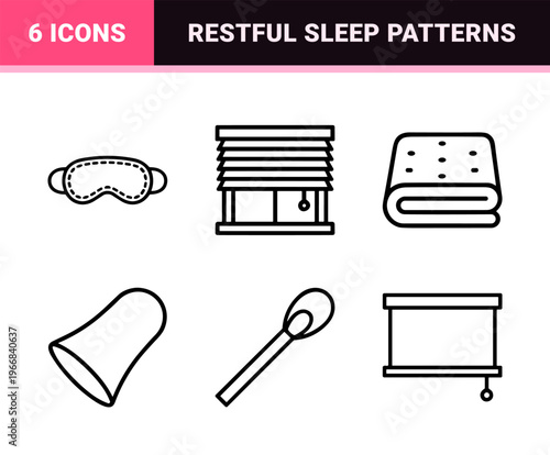 Sleeplessness and Insomnia Disorder Ultra-Minimalist Monoline Icon Set for Healthcare and Mental Wellness Apps