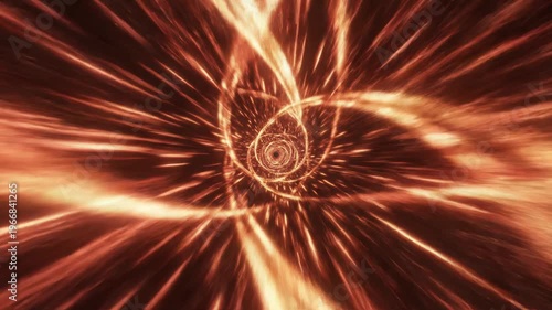 Dynamic cinematic journey through a futuristic neon wormhole tunnel with glowing orange and red light streaks, representing high-speed data transfer, space travel, and cosmic energy.