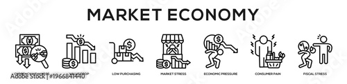 Market Economy web banner icon illustration concept
