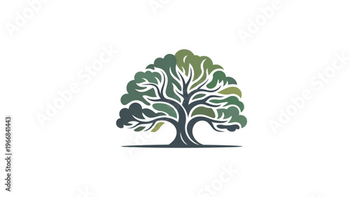 A detailed illustration of a large, lush green tree with intricate branches and leaves Vector
