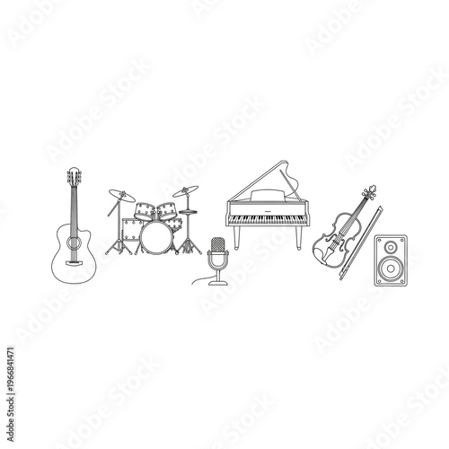 A collection of musical instruments and equipment Vector
