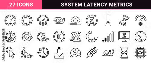 Latency and Slow Performance Ultra-Minimalist Monoline Outline Symbols for Web Speed Analysis and System Lag Interface Design