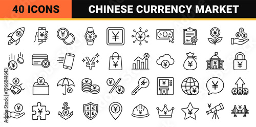 Chinese Yuan and Digital Renminbi Financial Technology Ultra-Minimalist Monoline Geometric Line Art for Modern Banking and Fintech Platforms