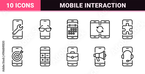 Mobile User Interface Functionality Symbols in Ultra-Minimalist Geometric Line Art for Commercial App Design and Digital Navigation Systems