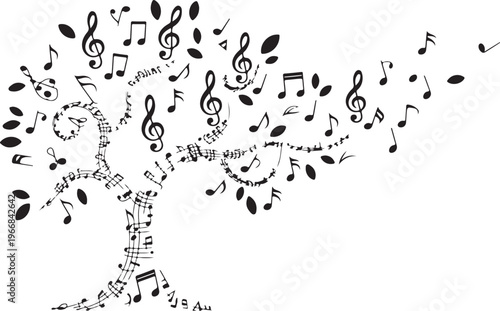 Music tree with musical notes, vector