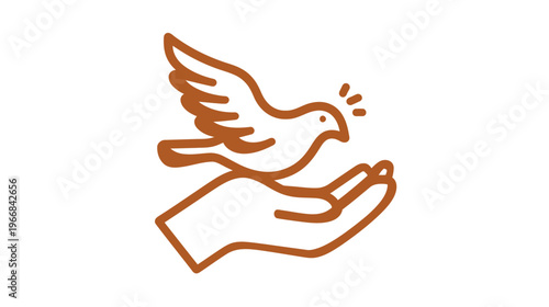 Brown Outline Dove Flying from Hand Icon - Symbol of Peace, Freedom, Hope, Religion, and Spirituality