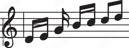 Music notes decorative background of tune quaver. Vector musical poster of note staff line for music school or orchestra concert banner design