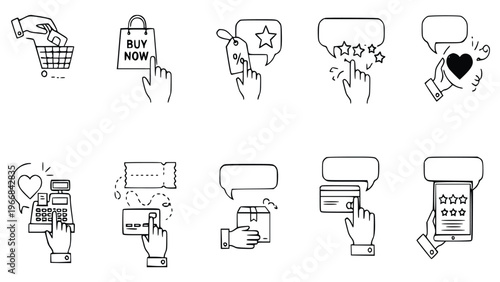 Ecommerce icons for online shopping actions and payments