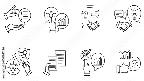 Business communication icons for strategy and success
