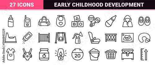 Baby Nursery and Infant Care Essentials Ultra-Minimalist Monoline Geometric Line Art for Parenting and Maternity Web Design