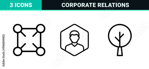 Stakeholder Engagement and Corporate Governance Strategy Line Art Symbols for Professional Business Management and Relationship Infrastructure