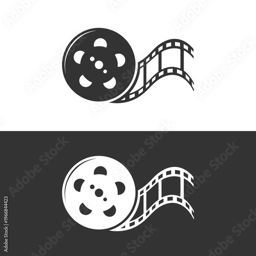 Film reel icons in black and white.