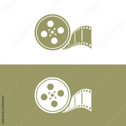 Film reel icons in white and green.