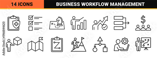 Startup Project Management and Business Strategy Ultra-minimalist Monoline Icon Set featuring Geometric Line Art for Corporate Productivity.
