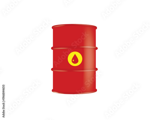 Red oil barrel icon. Petroleum storage, energy resource, oil drum, gasoline icon and fuel industry. Crude oil barrel isolated on white background.
