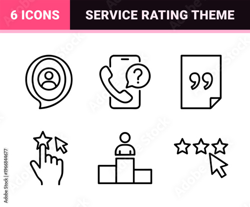 Ultra-minimalist Monoline Feedback and Reputation Management Icon Set Featuring Geometric Line Art for Customer Ratings and Digital Testimonials
