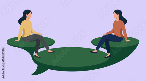 Communication gap between two women on separate speech bubbles illustration