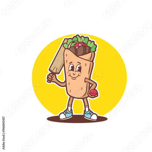 mascot shawarma with cricket outfit good for sticker, badge, element design, print design, etc