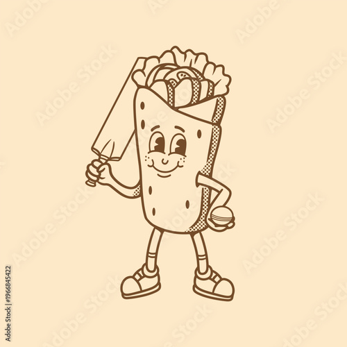mascot shawarma with cricket outfit good for doodle, brand design, logo design, etc