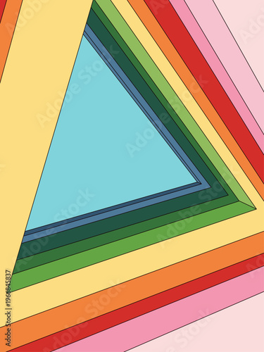 Modern Abstract Rainbow Background Design with Concentric 3d Style Triangle Shapes in Geometric Pattern. Empty Sky Tunnel Futuristic Sci-Fi Vector Drawing