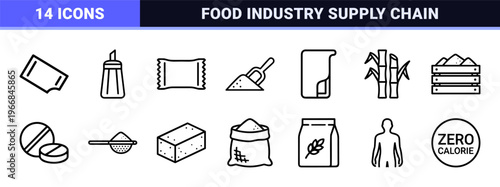 Refined Sugar and Sweetener Ultra-minimalist Monoline Geometric Line Art for Commercial Culinary Design and Food Industry Infrastructure