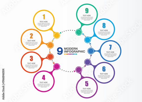 9 process, Infographic Business Concept Modern Data Visualization Strategy Presentation Template.