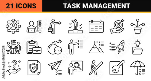 Ultra-Minimalist Monoline Business Task Management Line Art for Productivity Tracking and Workflow Optimization Interface Design