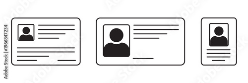 ID card identification icon vector. Personal Identification Card Icons – Vector ID Badge and Identity Document Symbol Set.