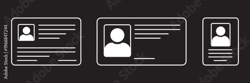 ID card identification icon vector. Personal Identification Card Icons – Vector ID Badge and Identity Document Symbol Set.